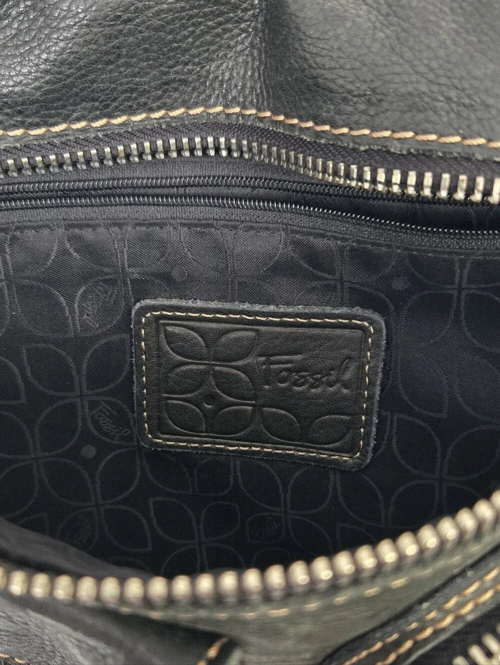 Fossil Black Genuine Leather Multi-Pocket Crossbody Organizer Bag